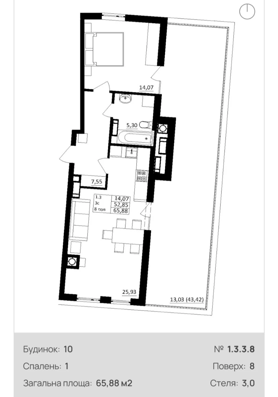 Продаж квартири з терасою 65,88м²