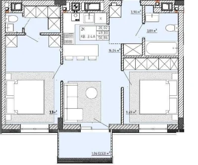 Sale of a comfortable 2-room apartment in the outskirts of Lviv in Putstyom