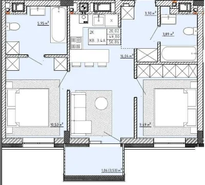 Sale of a comfortable 2-room apartment in the outskirts of Lviv in Putstyom