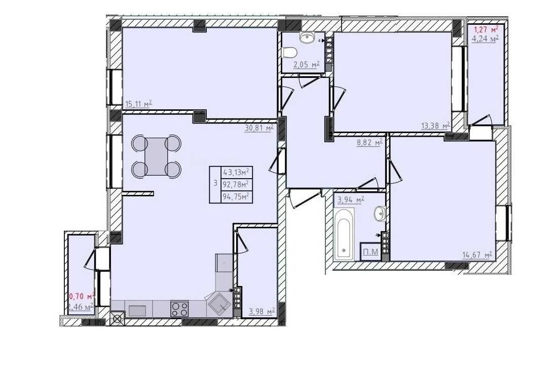 Sale of a 3-room apartment in the city of Pustomyt