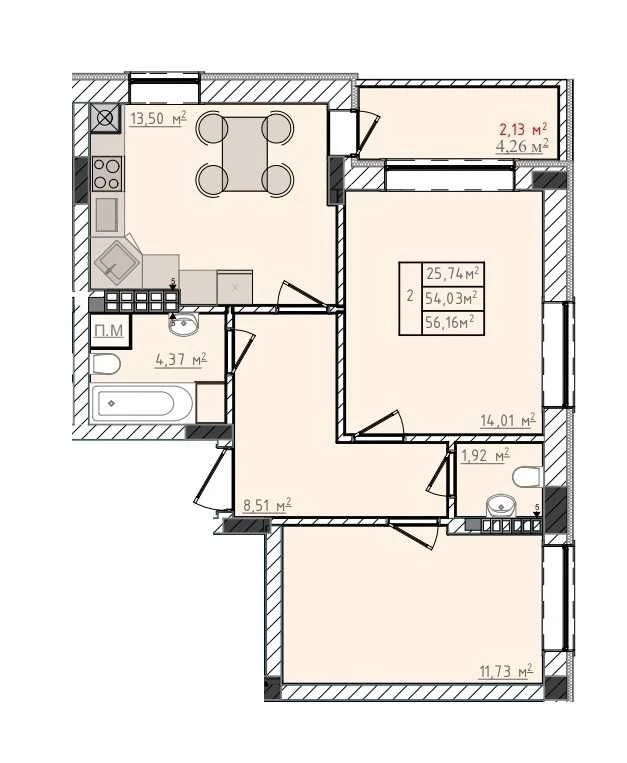 Sale of a 2-room apartment in a new building, Pustomyty