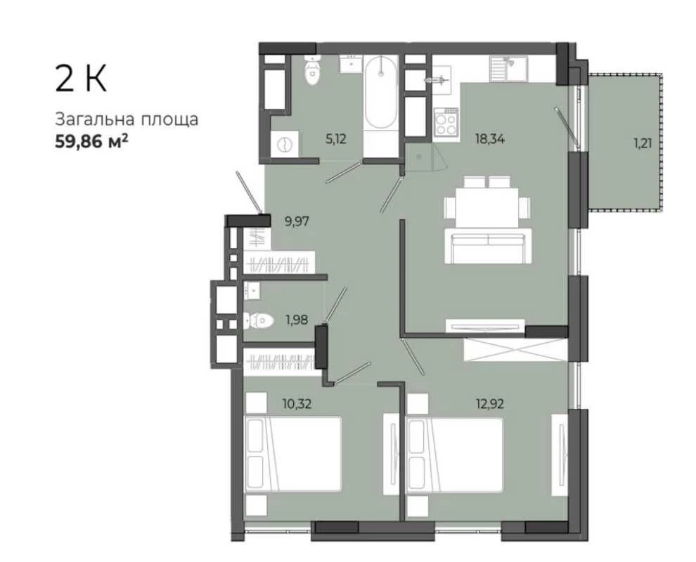 Продаж 2-кімнатній квартири (9 км від Львова)