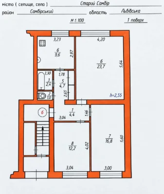 3 кімнатна квартира у м. Старий Самбір - 74,8 м², в передгір