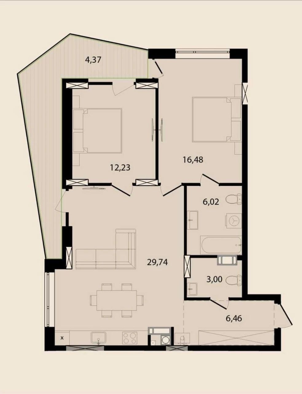 2-кімнатна квартира від забудовника 78,30 м² | ЖК Riviera Re