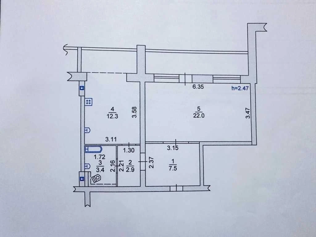 Простора однокімнатна квартира площею 60 м²  Держ.програми!