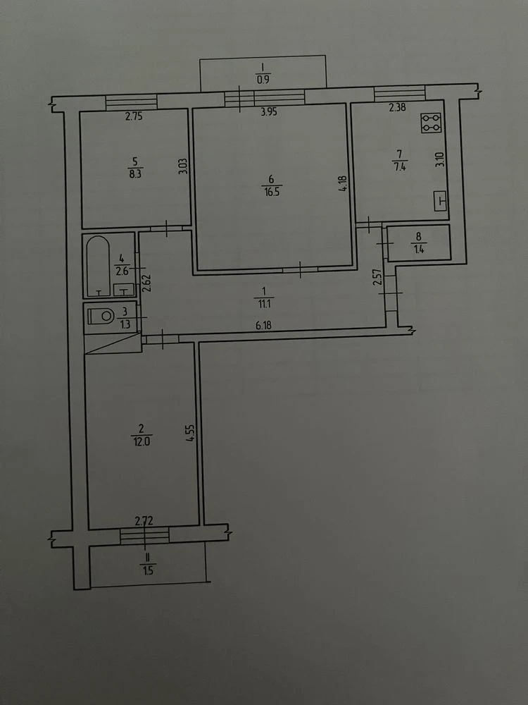 3-room apartment in the city center