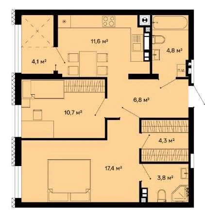Двокімнатна квартира 63,5 м², Дубно | Розтермінування 14 міс