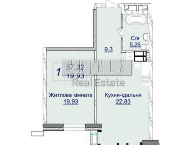 Sale of 1-room apartment 57.32 sq. m. on Andriy Verkhoglyada St. 26