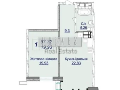 Sale of 1-room apartment 57.32 sq. m. on Andriy Verkhoglyada St. 26