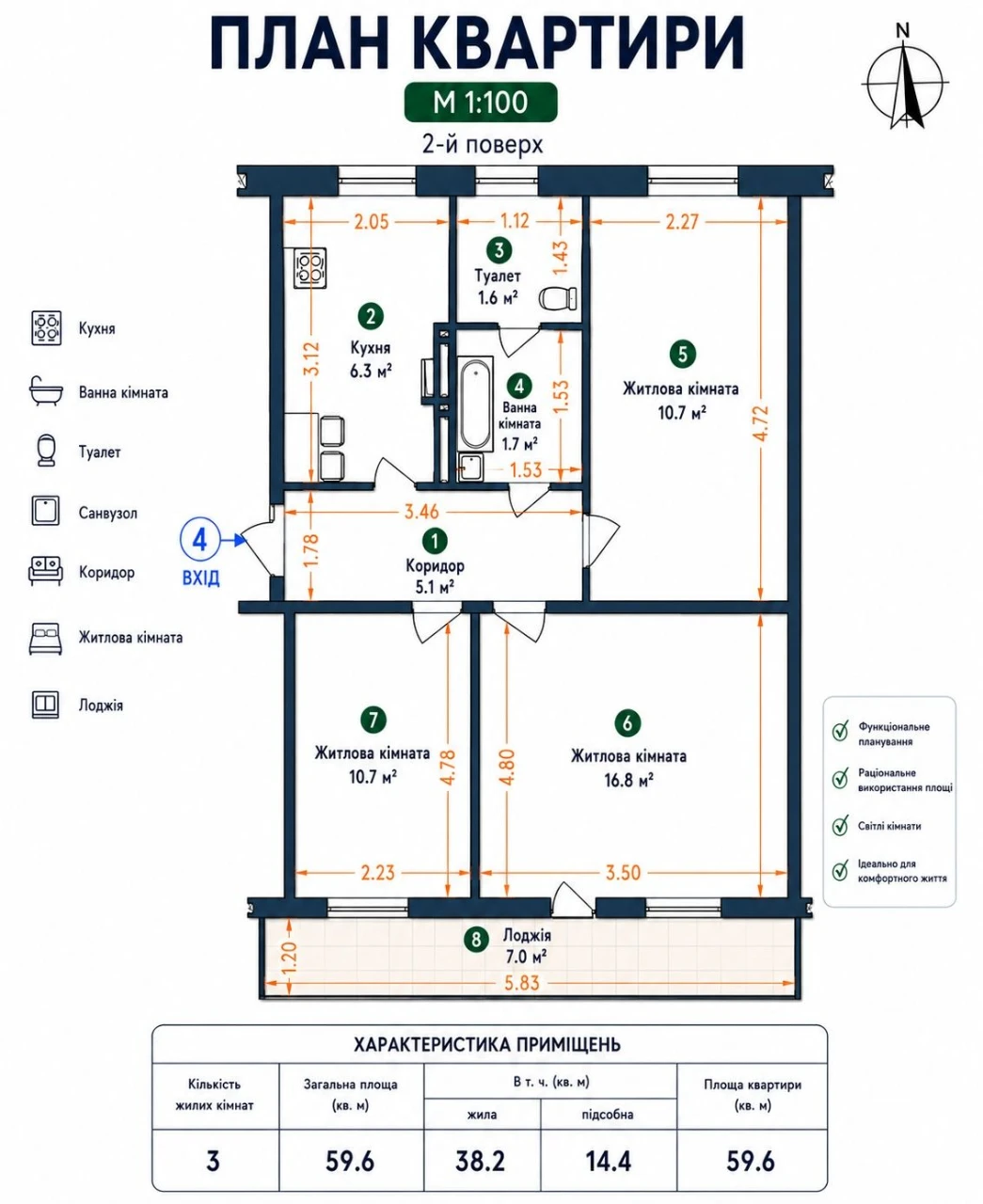 3-room apartment in the center of Zdolbunovo-2, autonomous heating