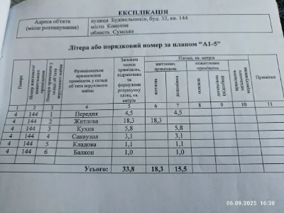1-км.квартира. м.Конотоп.Заг.площа 33.8 м2