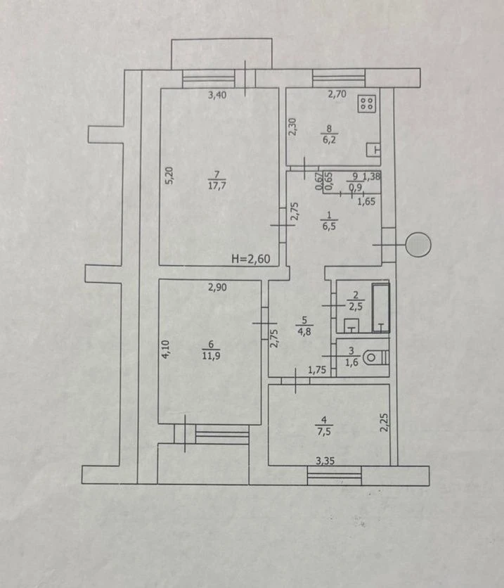 Sale of a 3-bedroom apartment, center, Chuguyev
