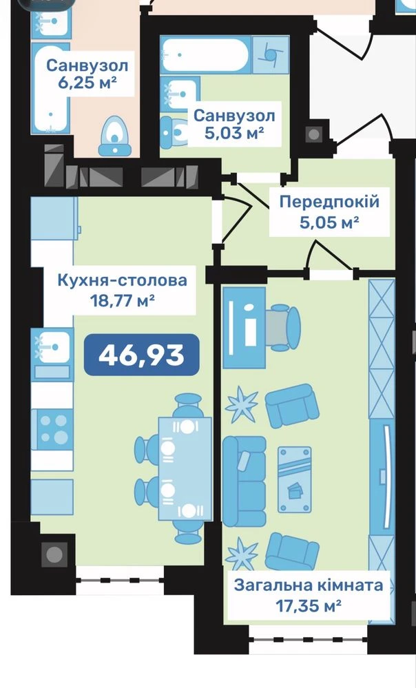 Экономная 1-комнатная квартира в новом доме