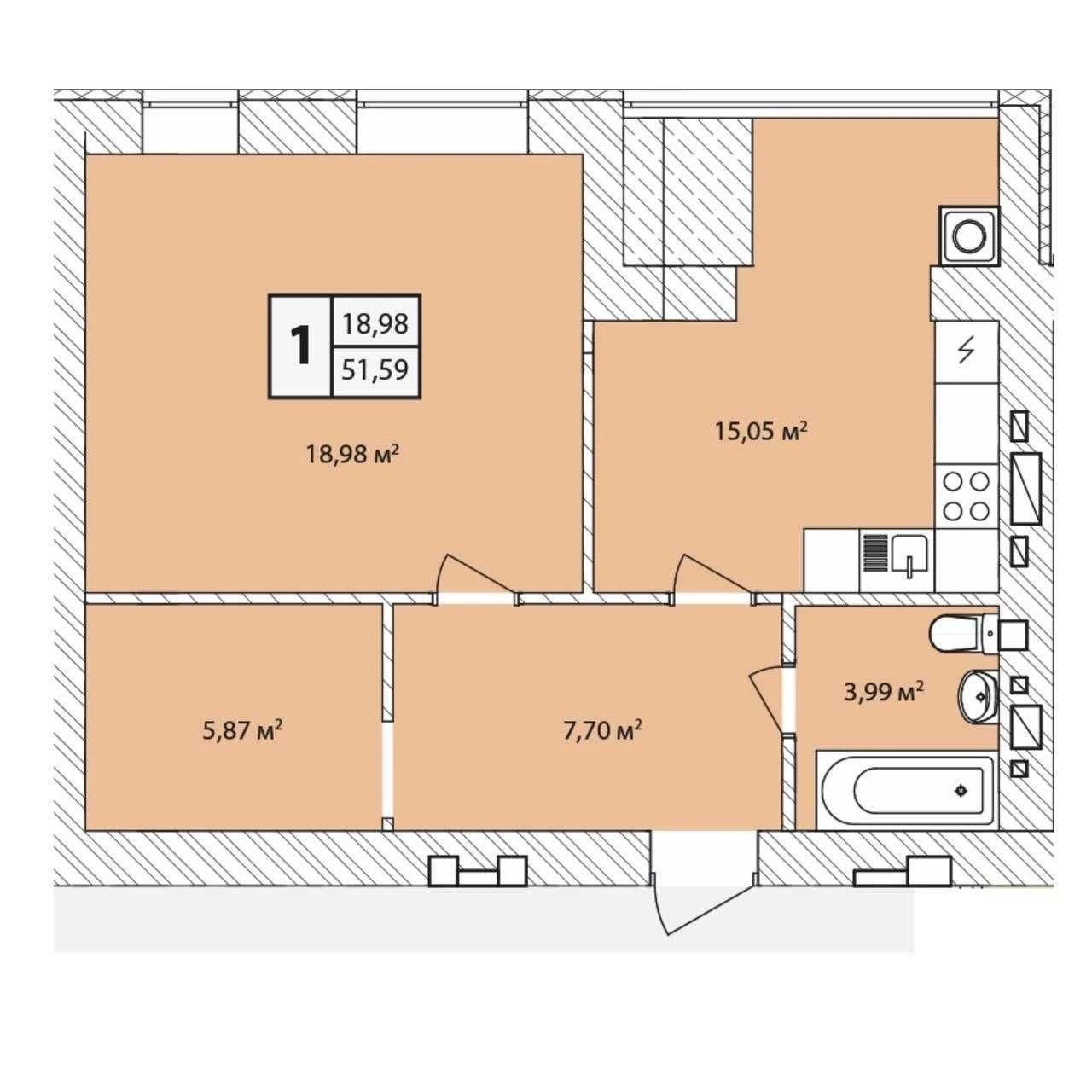 1-room new construction in a modern residential complex in the center of the city of Starokostantyniv