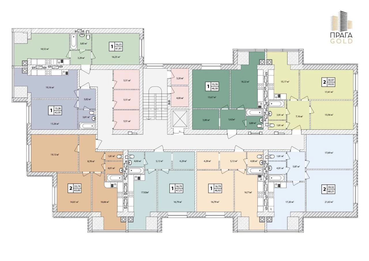 One-bedroom apartment with a wardrobe on the 5th floor