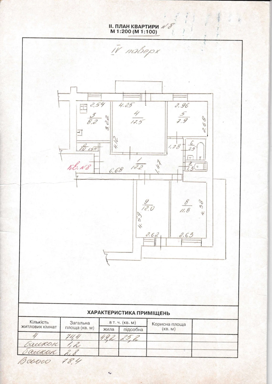Продам простору 4-кімнатну квартиру в центрі Канева.