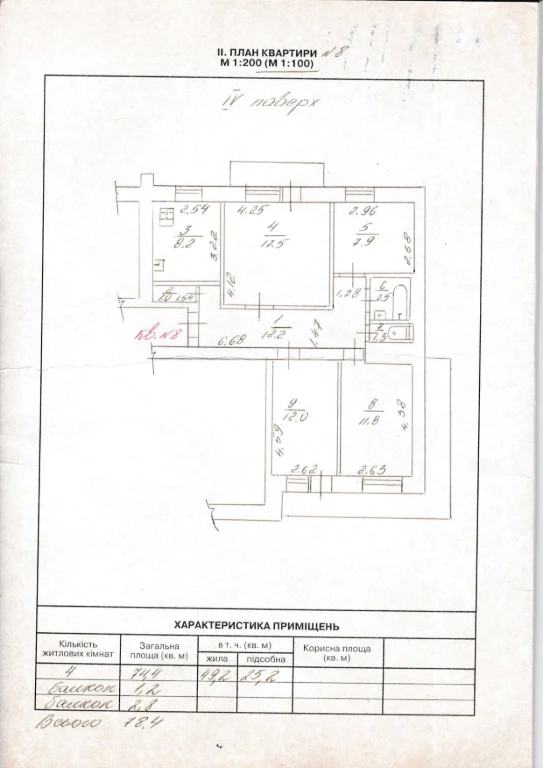 Продам простору 4-кімнатну квартиру в центрі Канева.