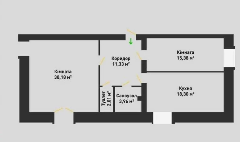 Двокімнатна квартира в новобудові із без%розтермінуванням