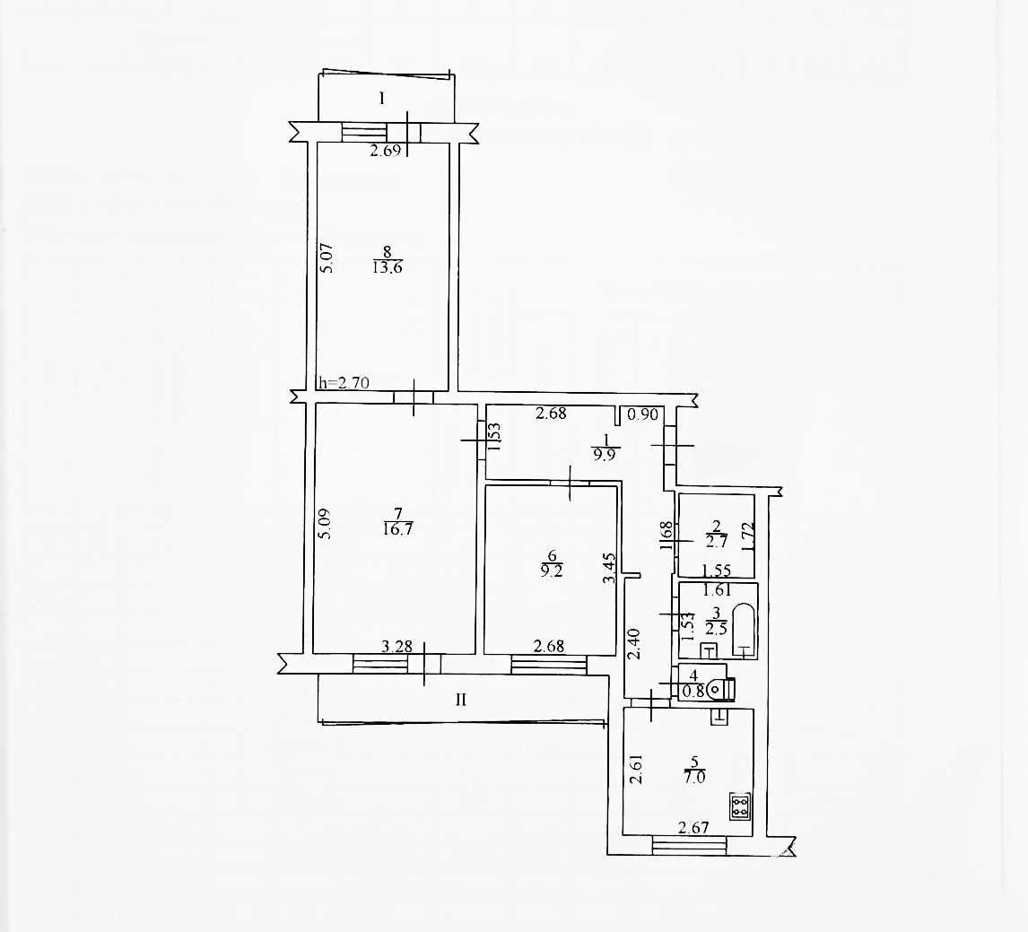3-room apartment in the Center