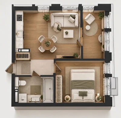 One-bedroom apartment 40.5 m2 on the 2nd floor. There is a shelter.