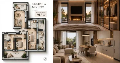3-кімнатна квартира 91,5 кв.м з каміном, 4 закриті тераси!