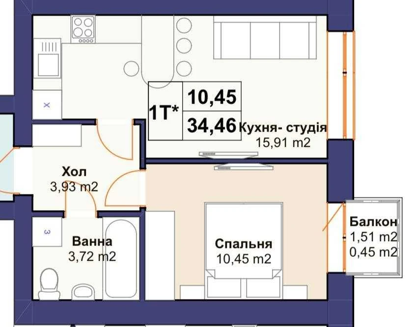 Sale of 1-bedroom apartment (35 sq m) with balcony. MINIMAL complex
