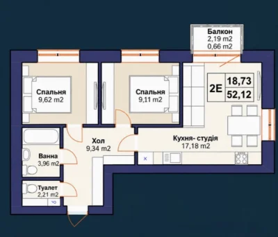 Compact 2-bedroom apartment in the center of Bucha, 52.08 sq m