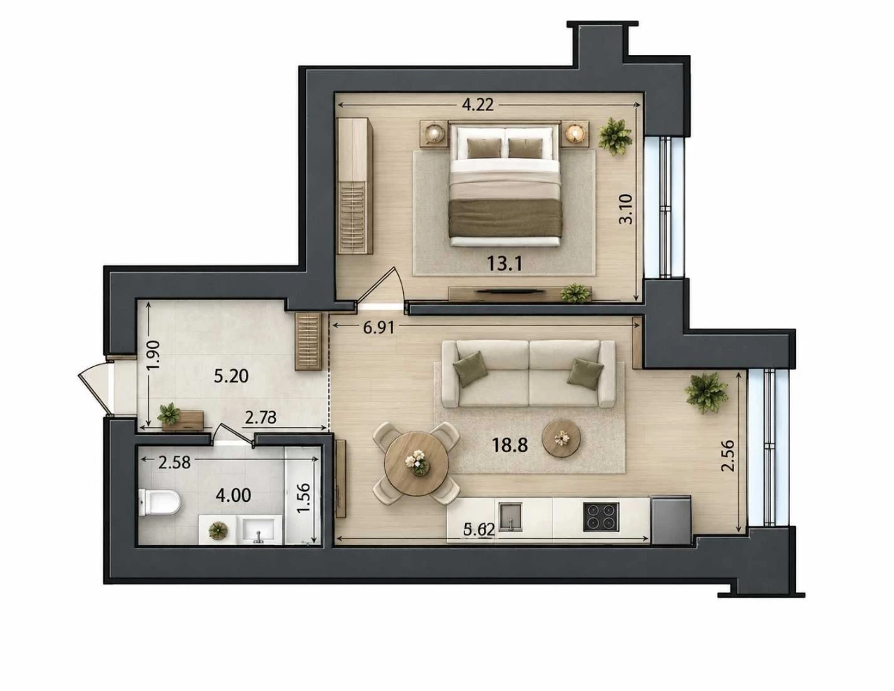 1к квартира 41,1 м² ЖК Continent Ray, Буча. Збудований будинок,