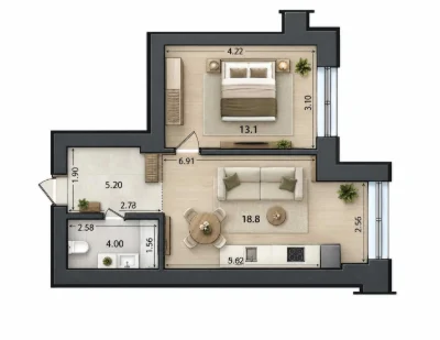 1к квартира 41,1 м² ЖК Continent Ray, Буча. Збудований будинок,