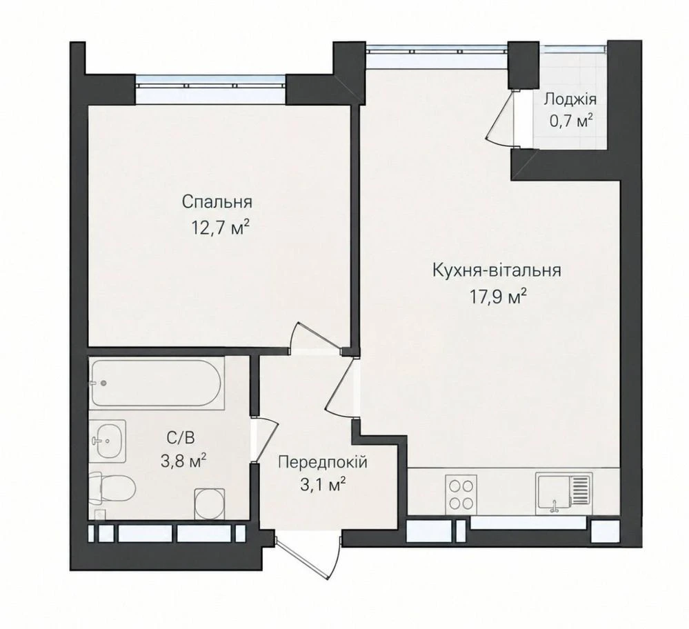 Apartment for Sale: 39 sq m with gas and open balcony! Ready building