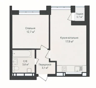 Apartment for Sale: 39 sq m with gas and open balcony! Ready building