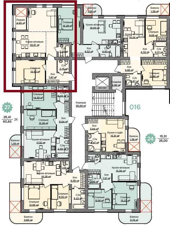 Продаж просторої квартири 64,09 м² • ЖК "Геніїв Парк" • Кварт
