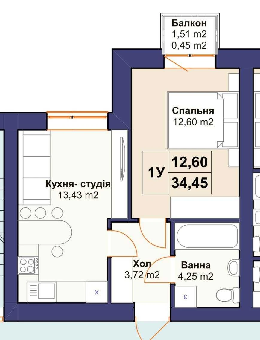 Продаж 1к квартири з наповненням в центрі міста. РОЗТЕРМІНУВ