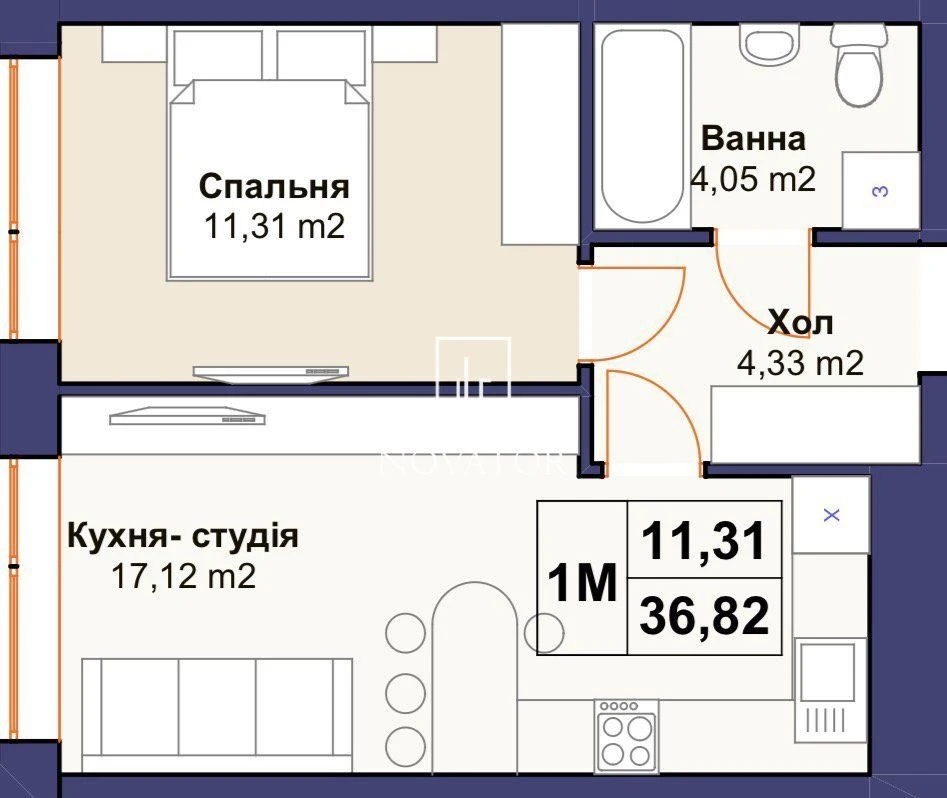 1-комнатная квартира в центре Бучи! 44100$! Газ! Укрытие и парковка!