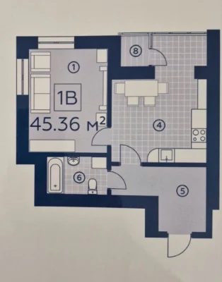 Spacious 1-bedroom apartment with a kitchen of 25m2 and a balcony