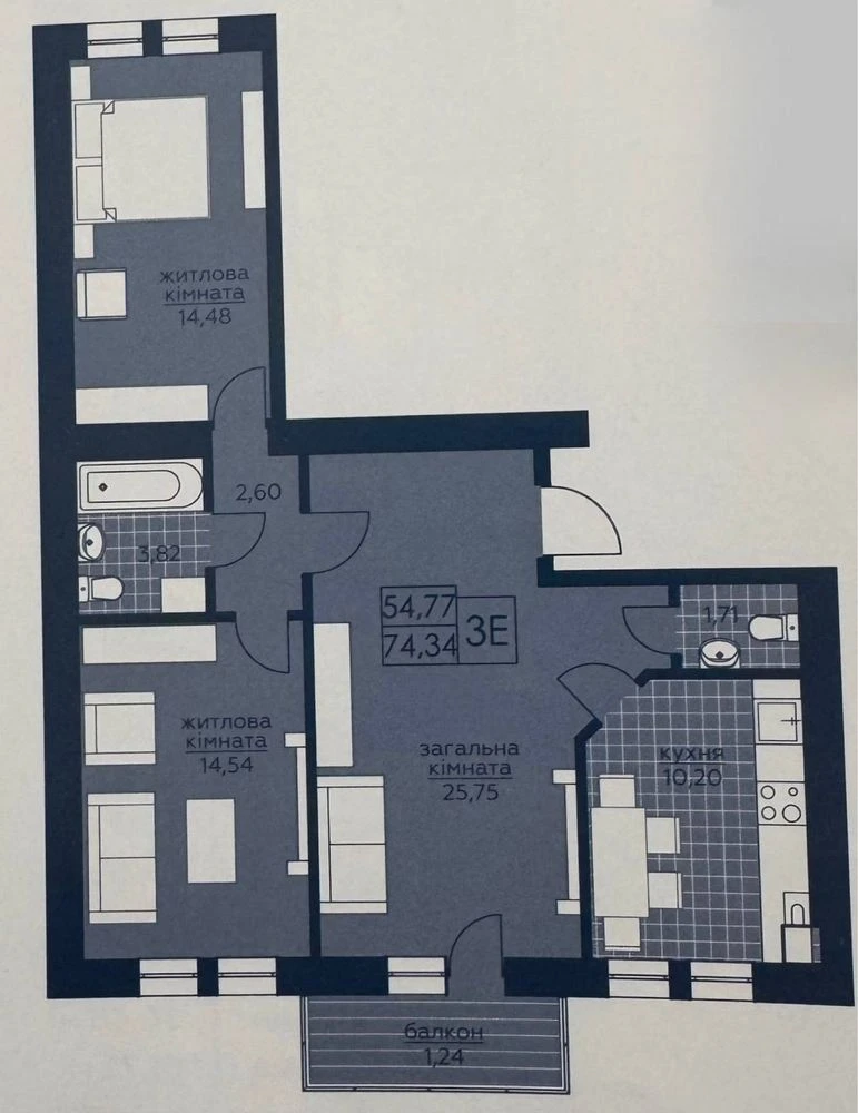 Sale of a 3-room apartment! Great price! 75 sq m! New building!
