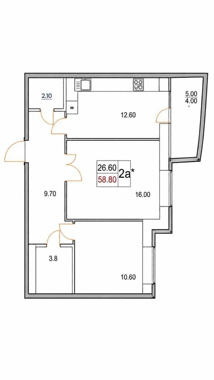 58,8 м² | 2-кімнатна квартира | 6 поверх |Встановлено КОТЕЛ +