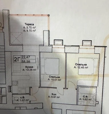 Продается 2-комнатная квартира 59 м² в ЖК "Континент!" с террасой