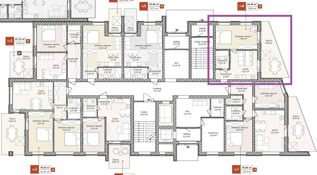 Продаж 1-кімнатного квартири 40,25 м² с балконом 16,68 м² в Ирпене
