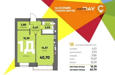 Продається однокімнатна квартира в ЖК Continent Ray1, Буча