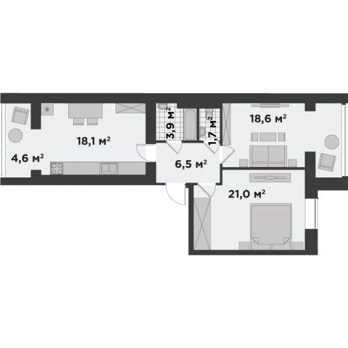 Apartment, 2 rooms, Millenium State residential complex from owner. Realtors, please do not contact.