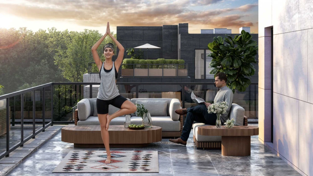 Apartment with a private terrace in a modern residential complex with backup power