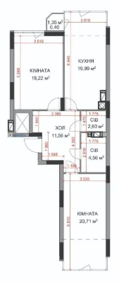 2-room apartment 74 sq. m. ЖК Prorizna, Gostomel