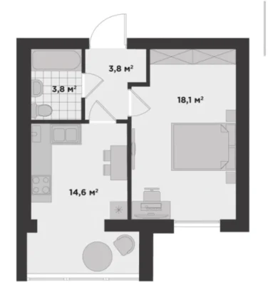One-bedroom apartment on a low floor, minimal finishing