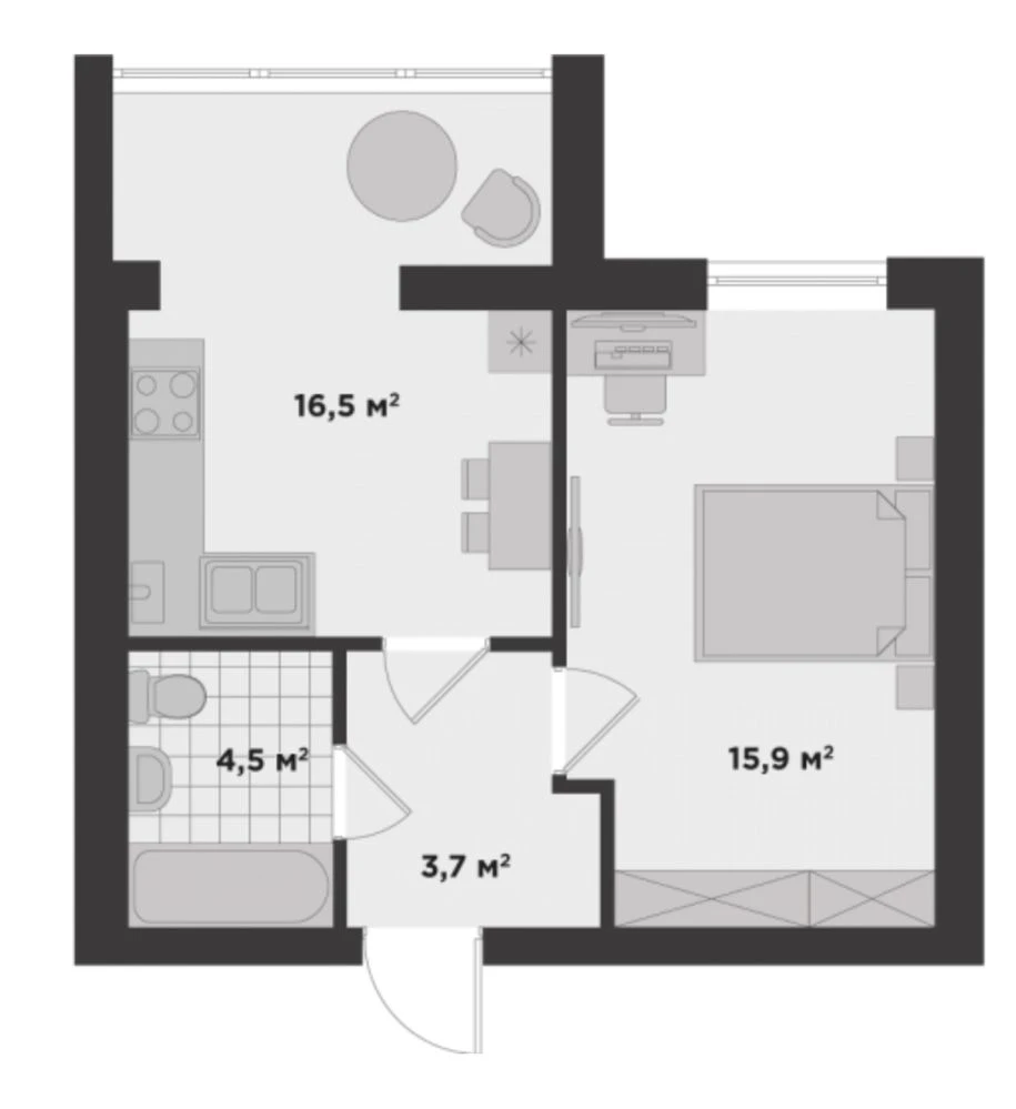 One-bedroom apartment on a low floor