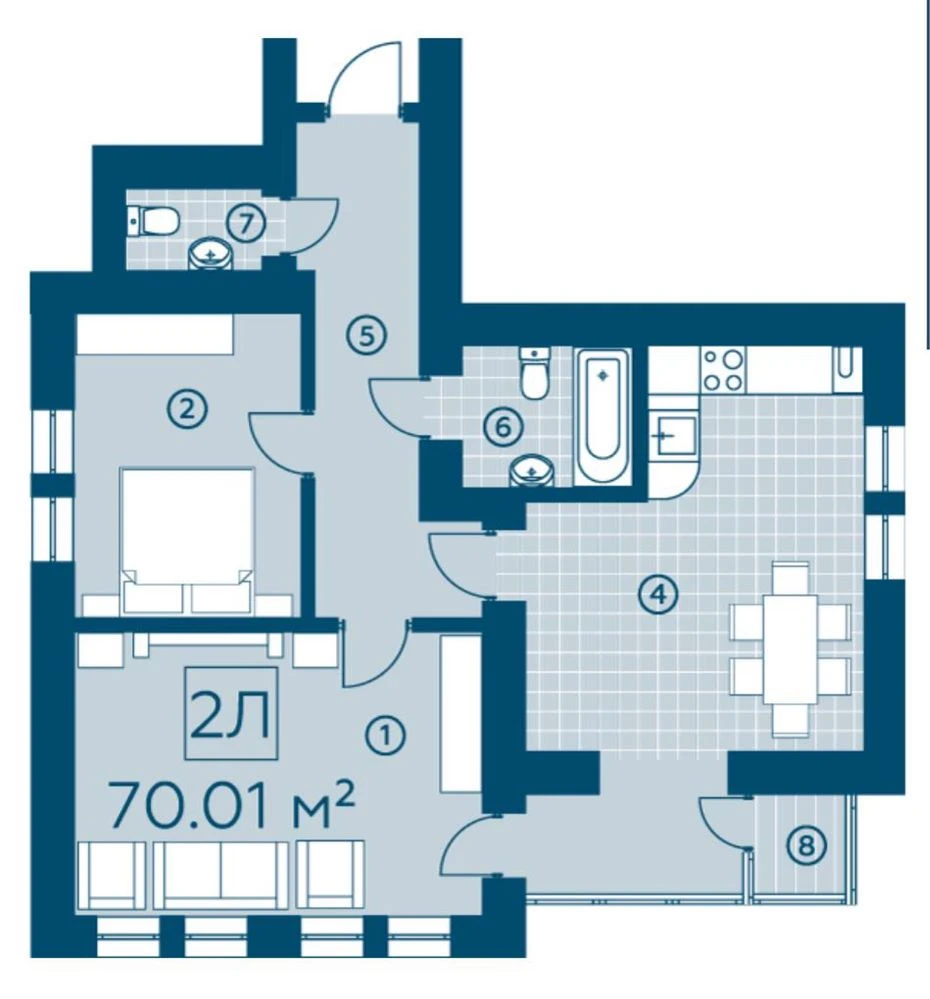 1-bedroom apartment for finishing in Bucha, 44.5 m²