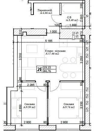 2 кім. квартира 44,3 м.кв. в лісовій частині міста ЖК GL Clu