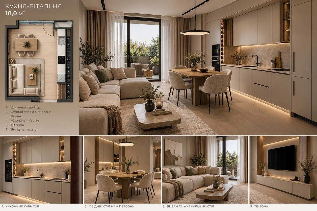 3-кімнатна квартира 91,5 м² у Бучі | 4 криті тераси | камін