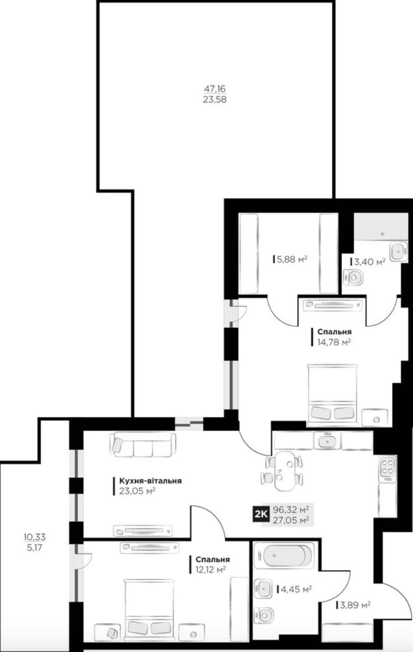 Продаж 1 кімнатної квартири, Винники, ЖК Perfect Life (96.32