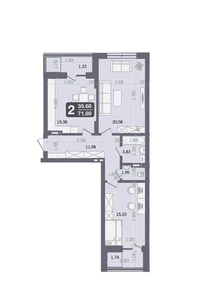 Продається 2-кімнатна квартира площею 72 м² у  ЖК Галицький.